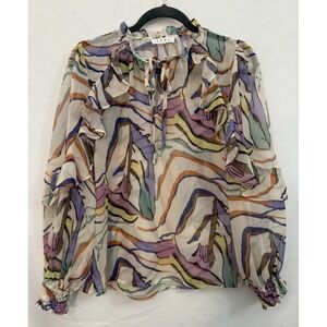 THML Sheer Long Sleeve Blouse Ruffle Multicolor Womens Size Small S